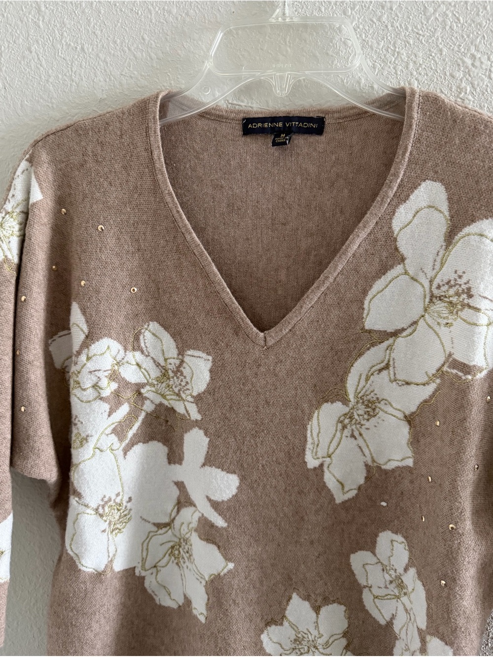 Women's Floral V-Neck Sweater in Taupe by - Picture 5 of 8